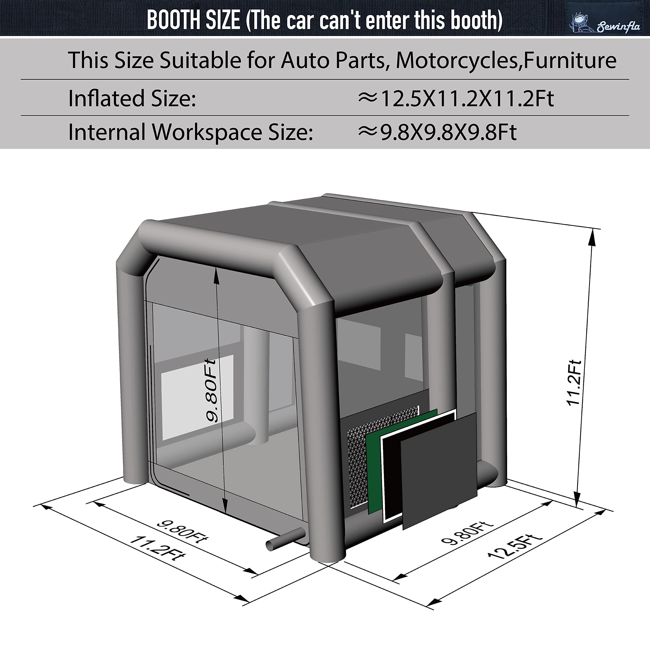 12.5 × 11.2 × 11.2 Ft Inflatable Paint Booth for Small Parts, Motorcycles - Image 4